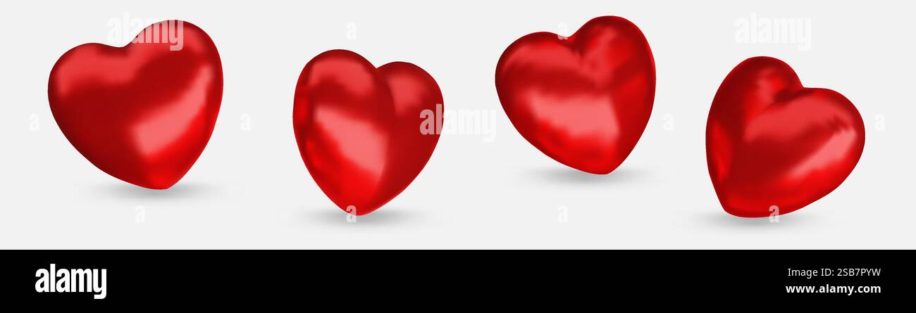 Collection of realistic red valentine hearts. 3d render heart. Vector ...