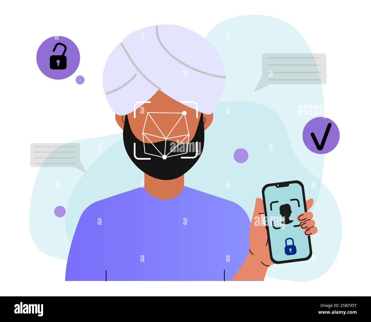 Man Using Facial Recognition on Smartphone Stock Vector