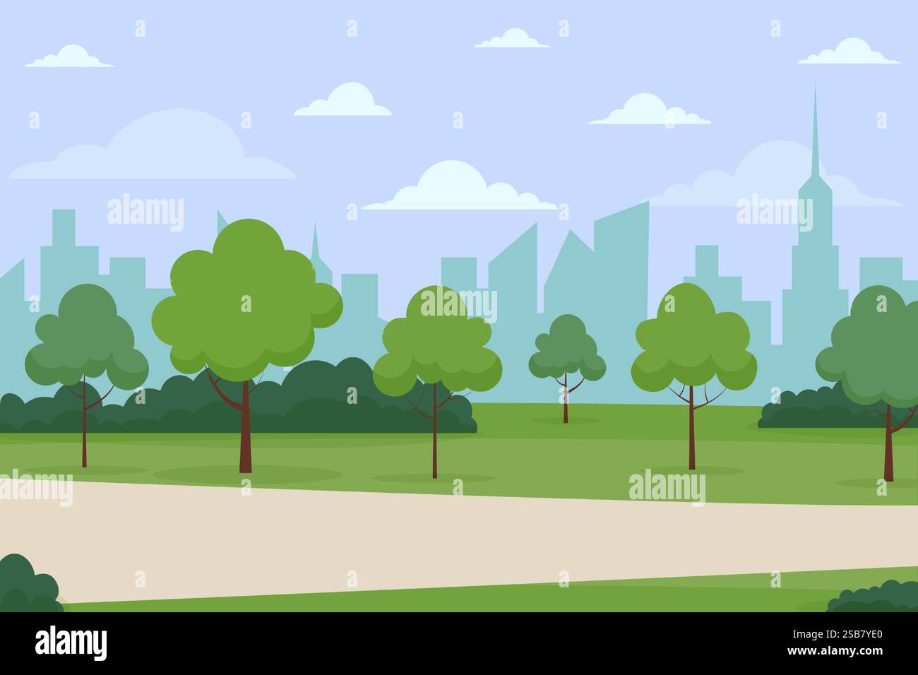 Urban Park With Lush Green Trees and City Skyline on a Clear Day Stock ...