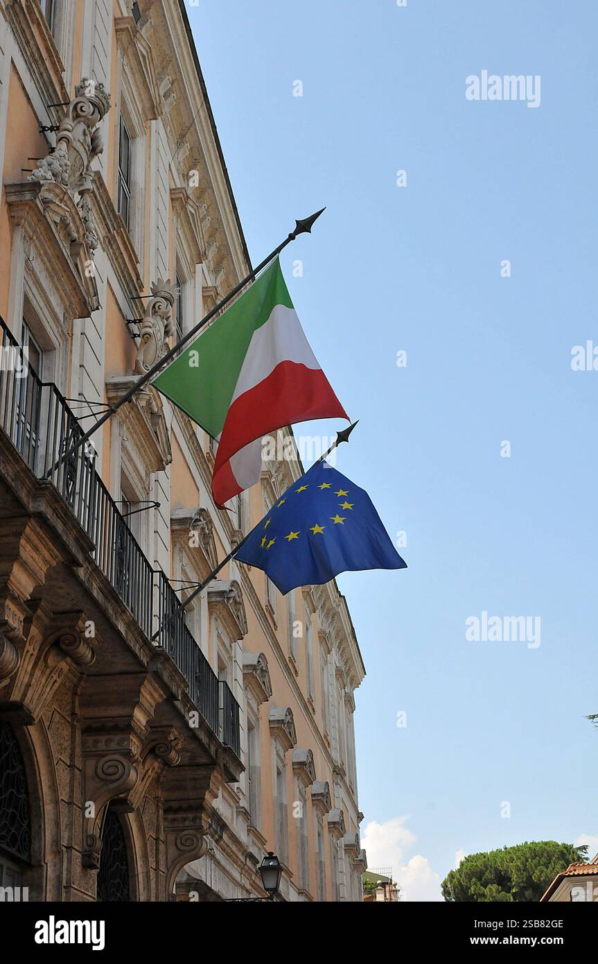 Rome / Italy 19.July 2019/ European union flag fy log with Itaæian flag ...