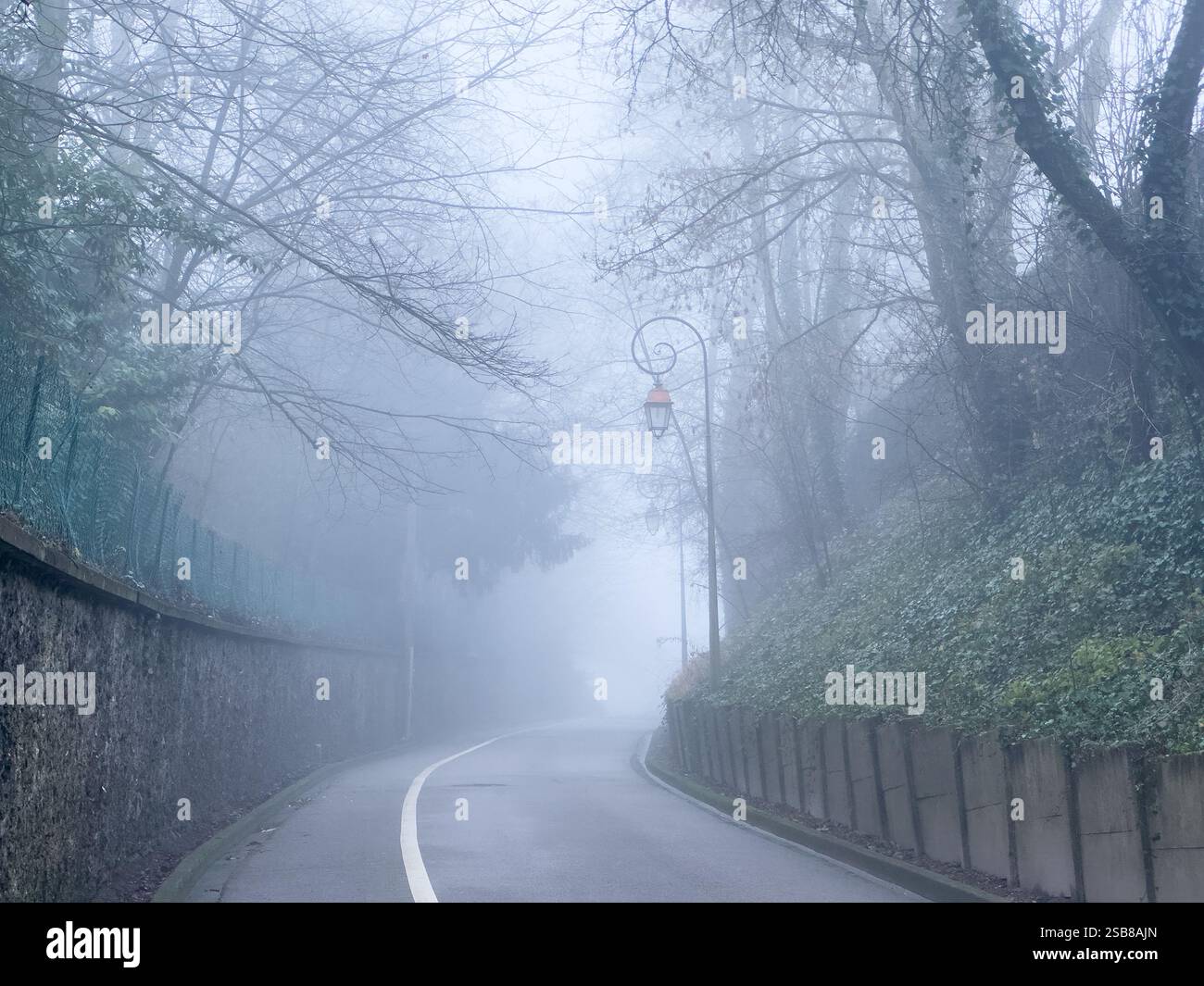 Fog envelops winding road hi-res stock photography and images - Alamy