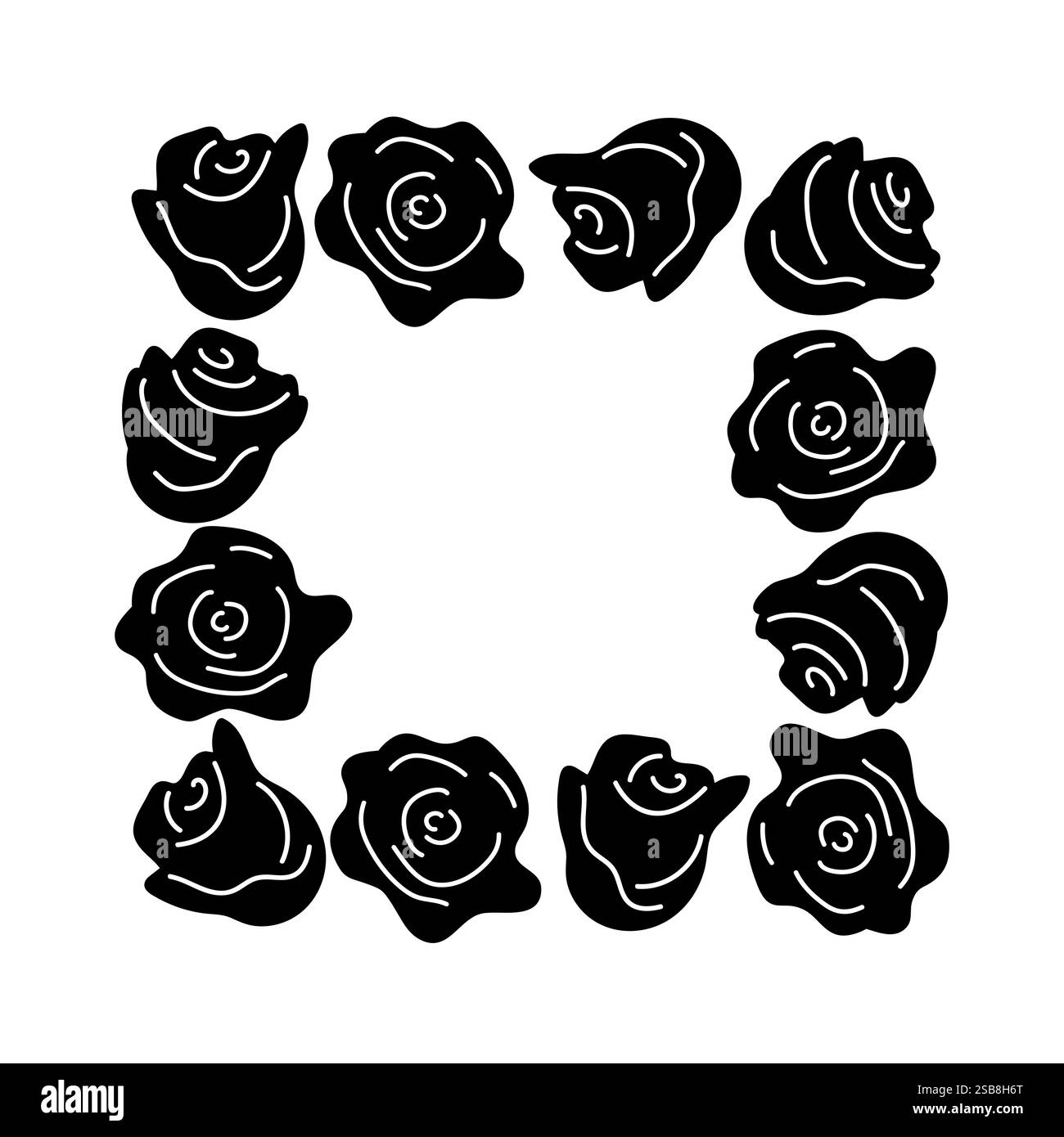 Black roses arranged in a circular pattern for artistic decoration or ...