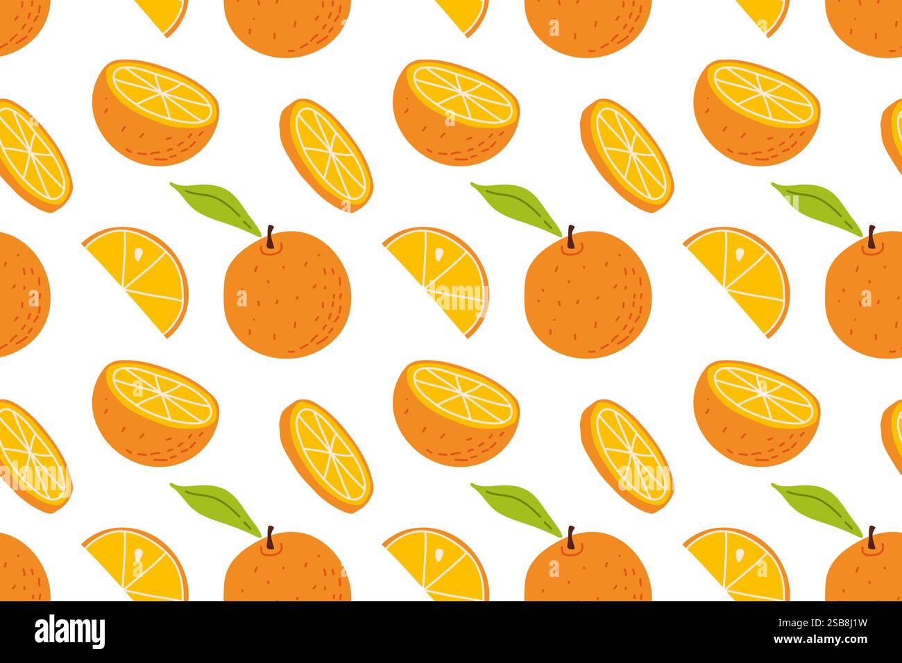 Colorful Orange Pattern Colorful orange pattern with whole and sliced fruit on a white ...