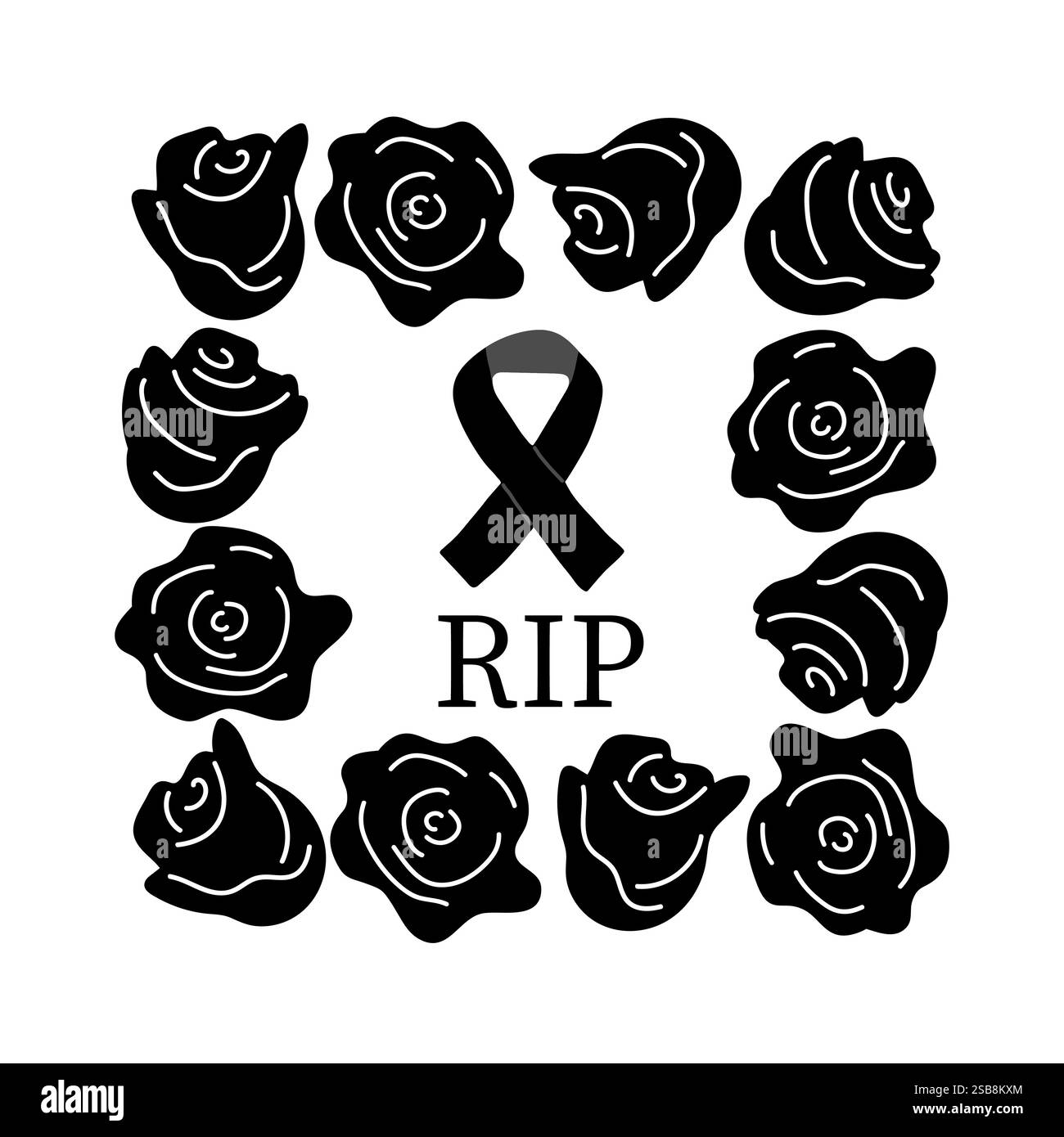 Black Ribbon Rip Black roses and ribbon symbolize remembrance and loss for loved ones in ...