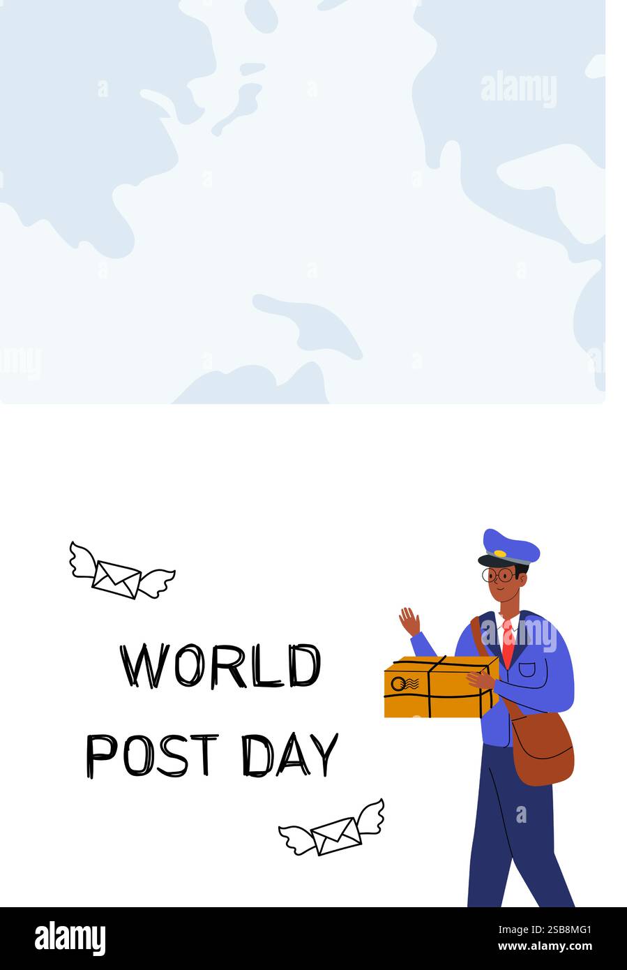 Packages Lettering Celebrating World Post Day with a cheerful mail carrier delivering ...