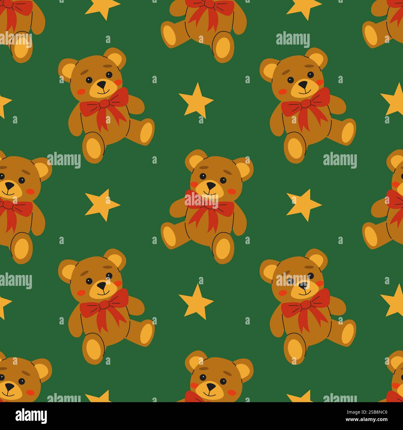 Colorful teddy bear pattern featuring stars on a green background for ...