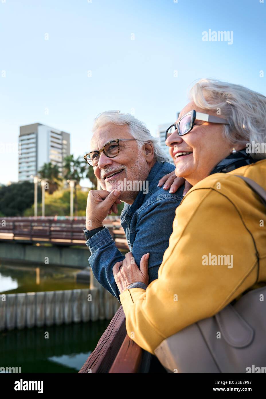 Happy senior couple enjoying retirement in urban park Stock Photo - Alamy