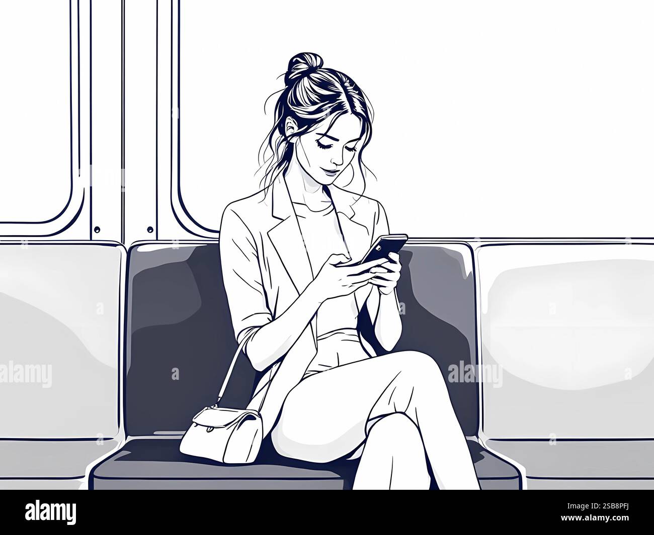 Woman Sitting in Subway Using Smartphone Stock Photo