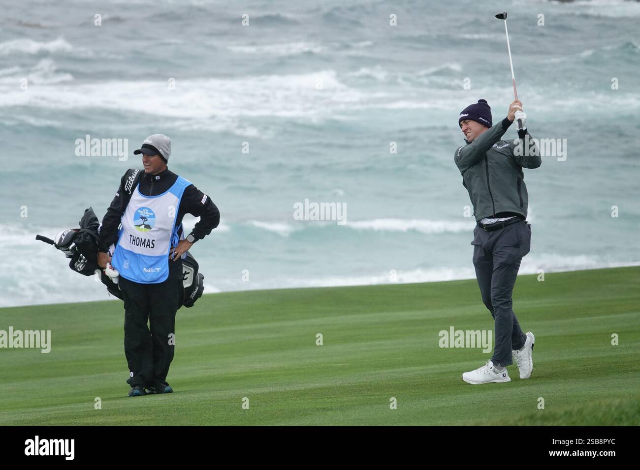 Pebble Beach, California, USA February 1st, 2025 Justin Thomas hits