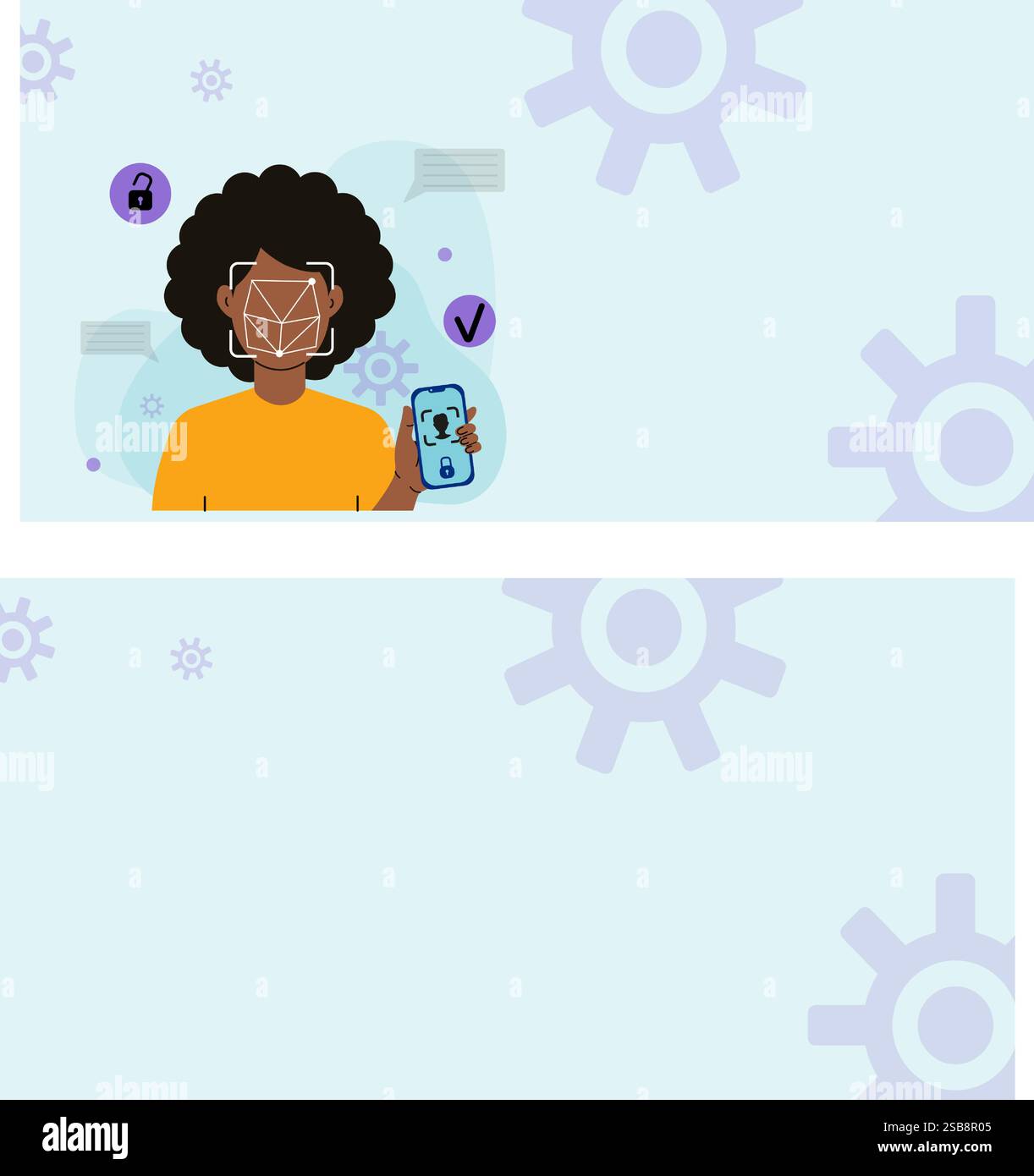 Woman Using Facial Recognition on Smartphone Stock Vector