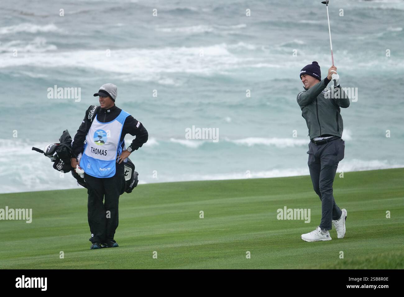 Pebble Beach, California, USA February 1st, 2025 Justin Thomas hits