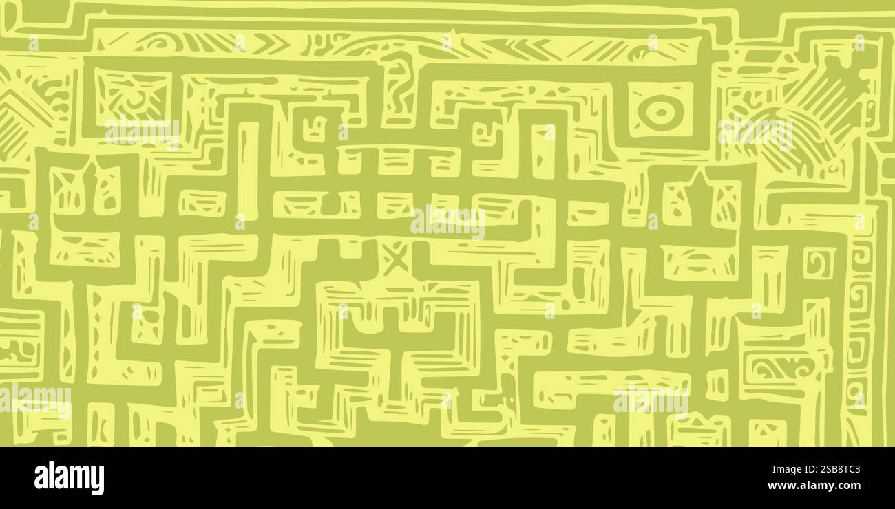 dark pattern with shortened gold maze inserts Stock Vector