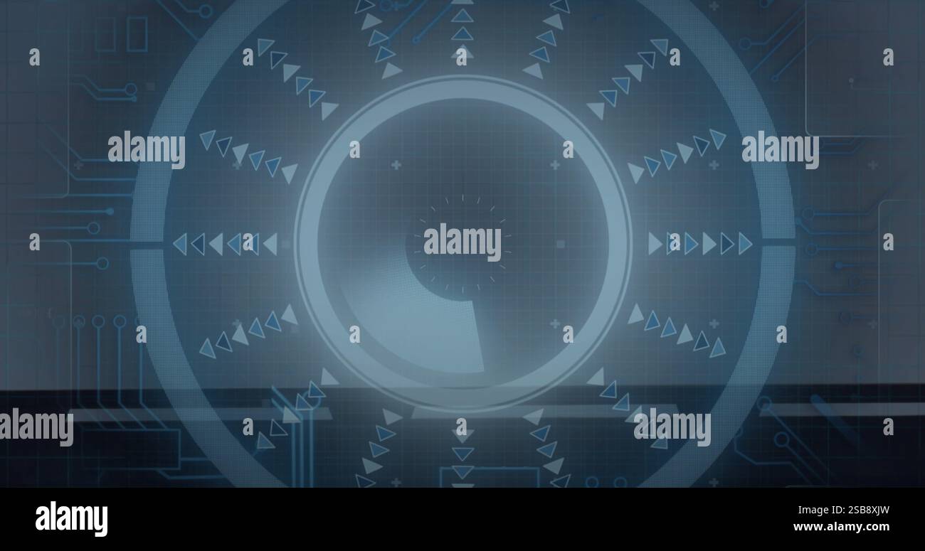 Rotating circular interface with arrows and symbols, futuristic ...