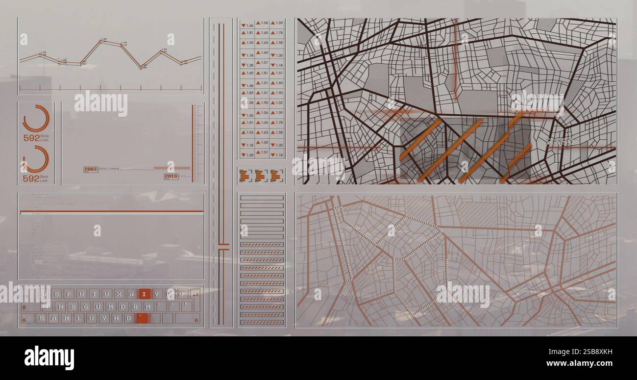City map and data analysis image over digital interface with charts and ...