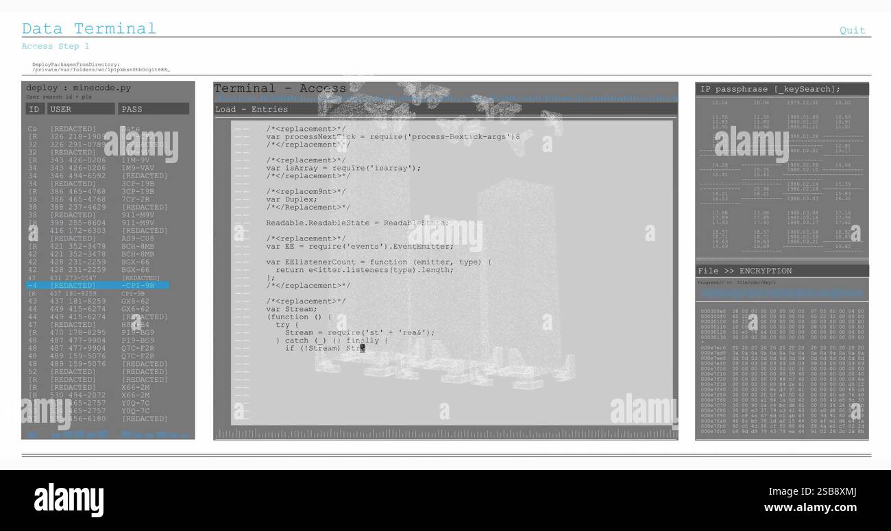 Code entries and data terminal access image over technical interface Stock Photo
