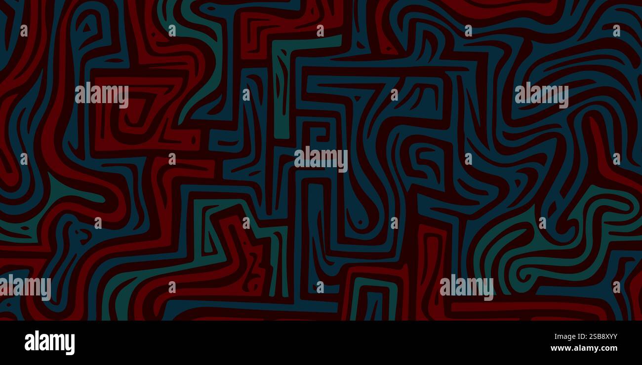 Labyrinth abstract seamless grunge pattern in dark colors Stock Vector