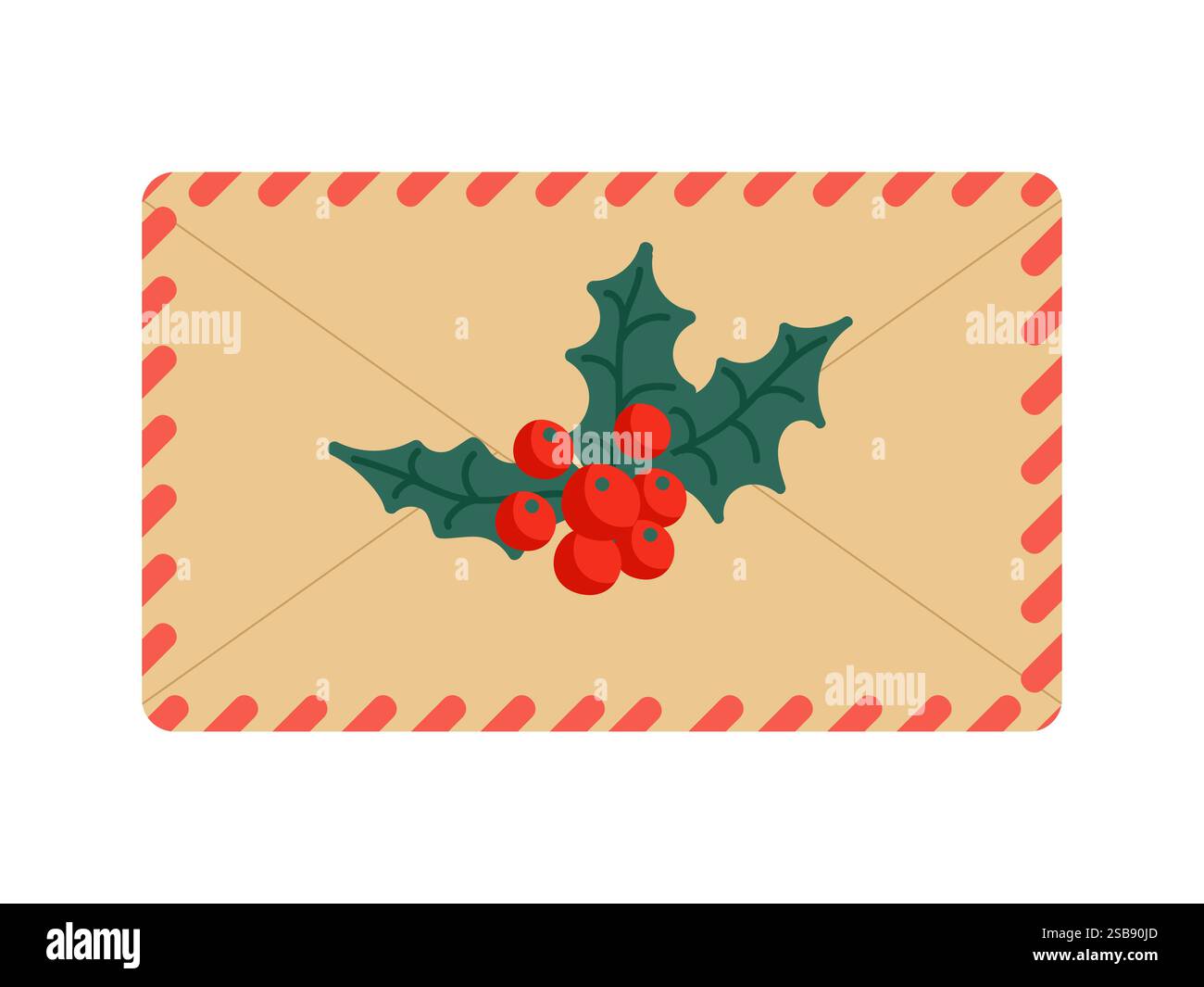 Festive holiday card featuring holly leaves and red berries with ...