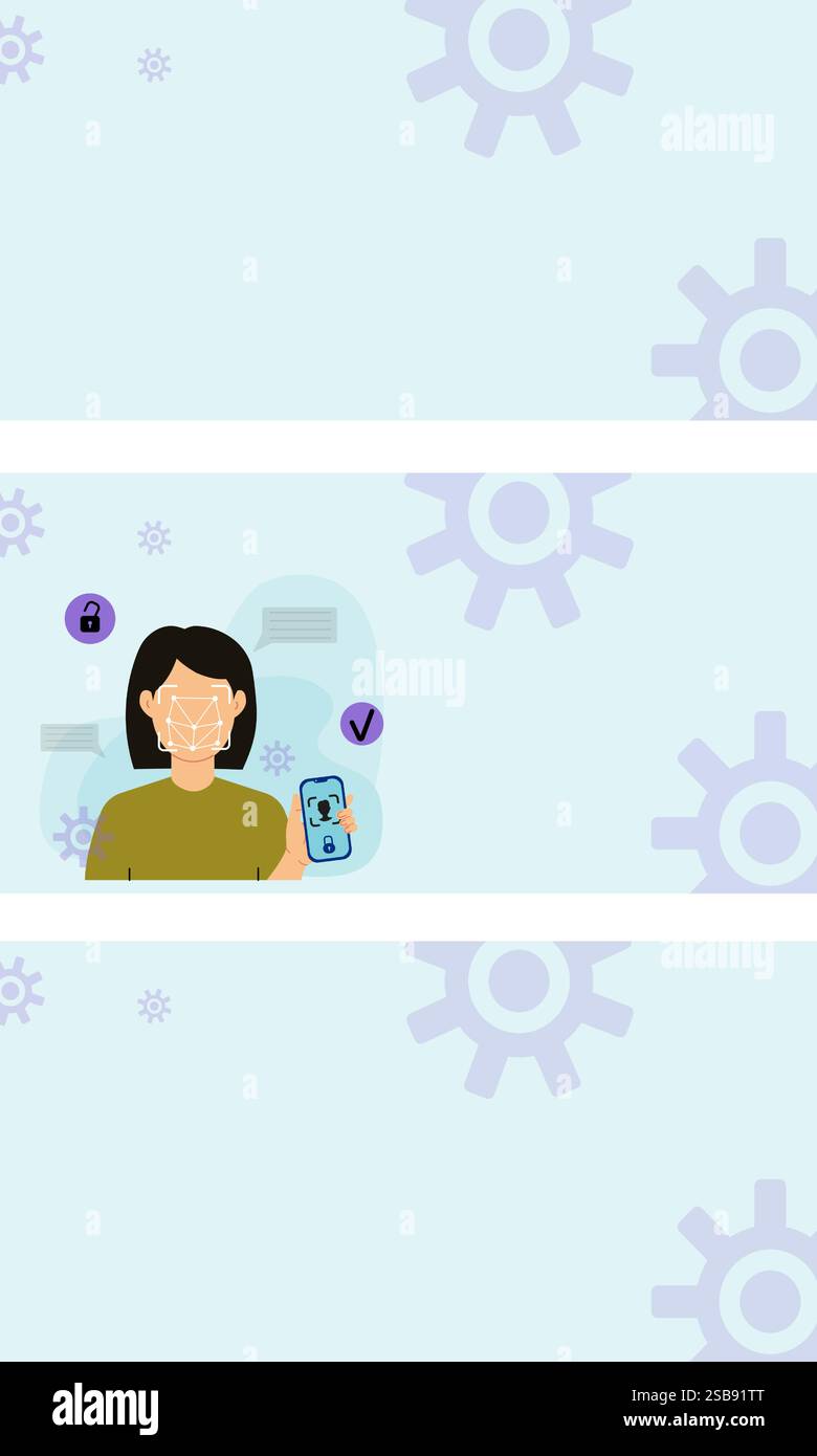 Woman Using Facial Recognition on Smartphone Stock Vector