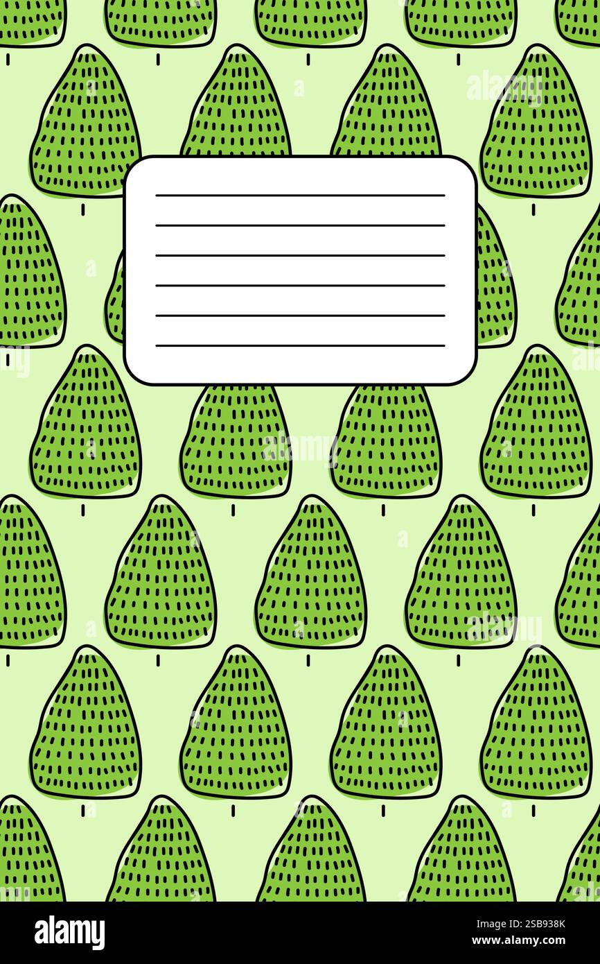 Bright green patterned background with trees and a blank space for notes or messages Stock Vector