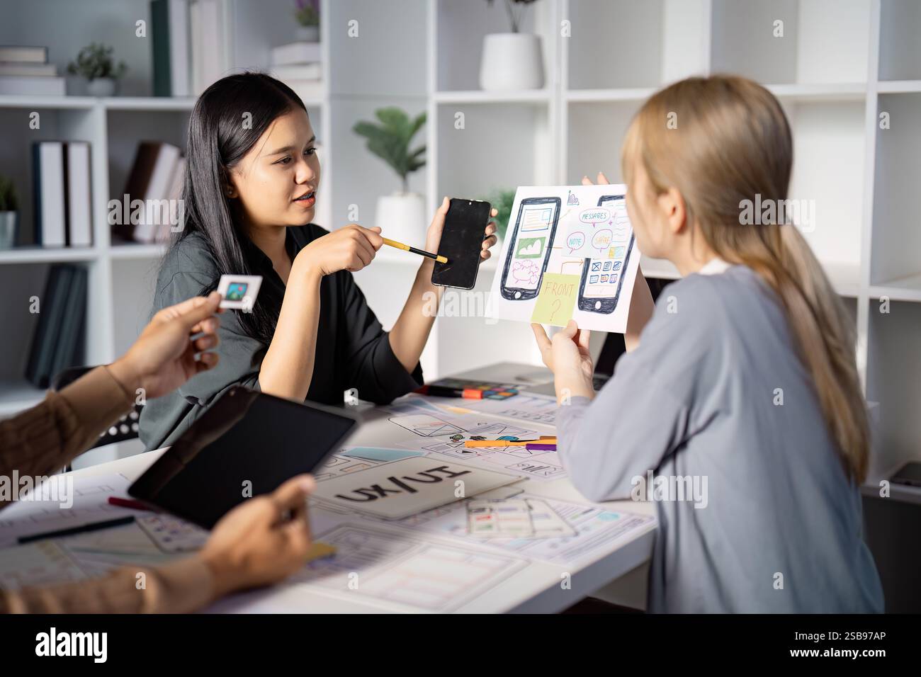 Engaging UX UI design discussion with mobile app prototypes and team ...