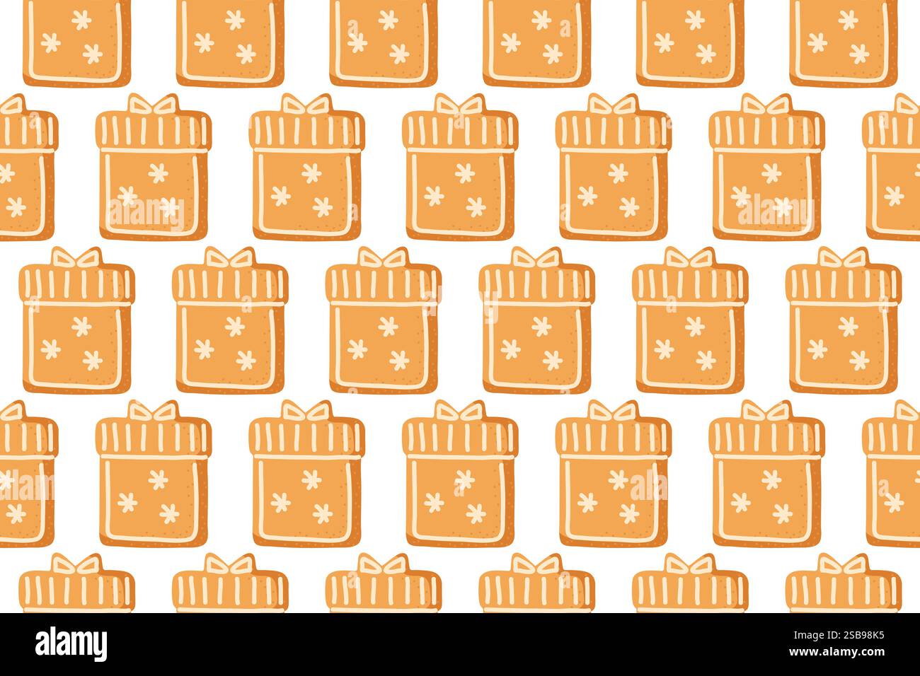 Colorful pattern of illustrated gift boxes with bows on a white ...