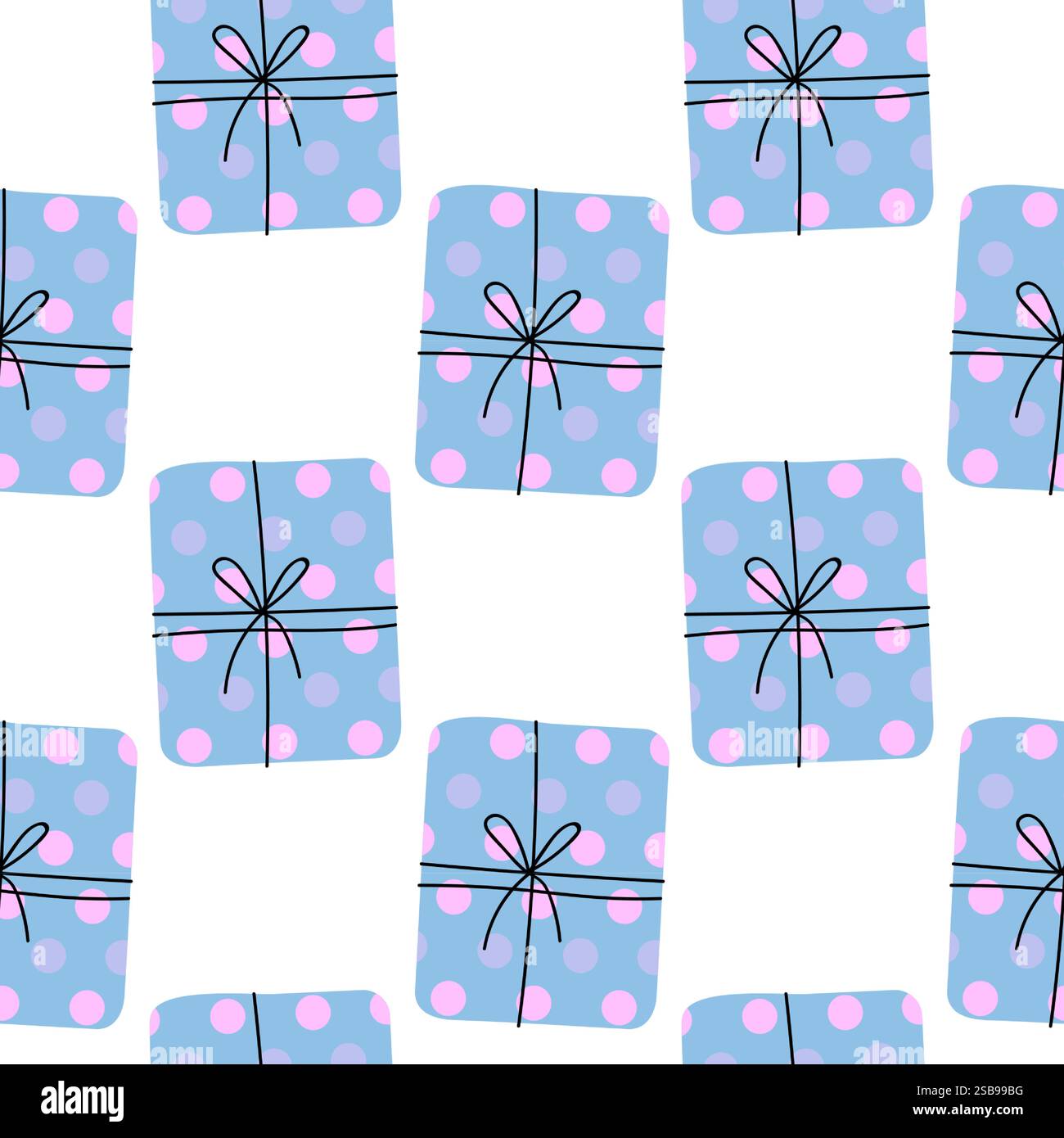 Colorful patterned gift boxes with pink dots evenly arranged on a white background Stock Vector
