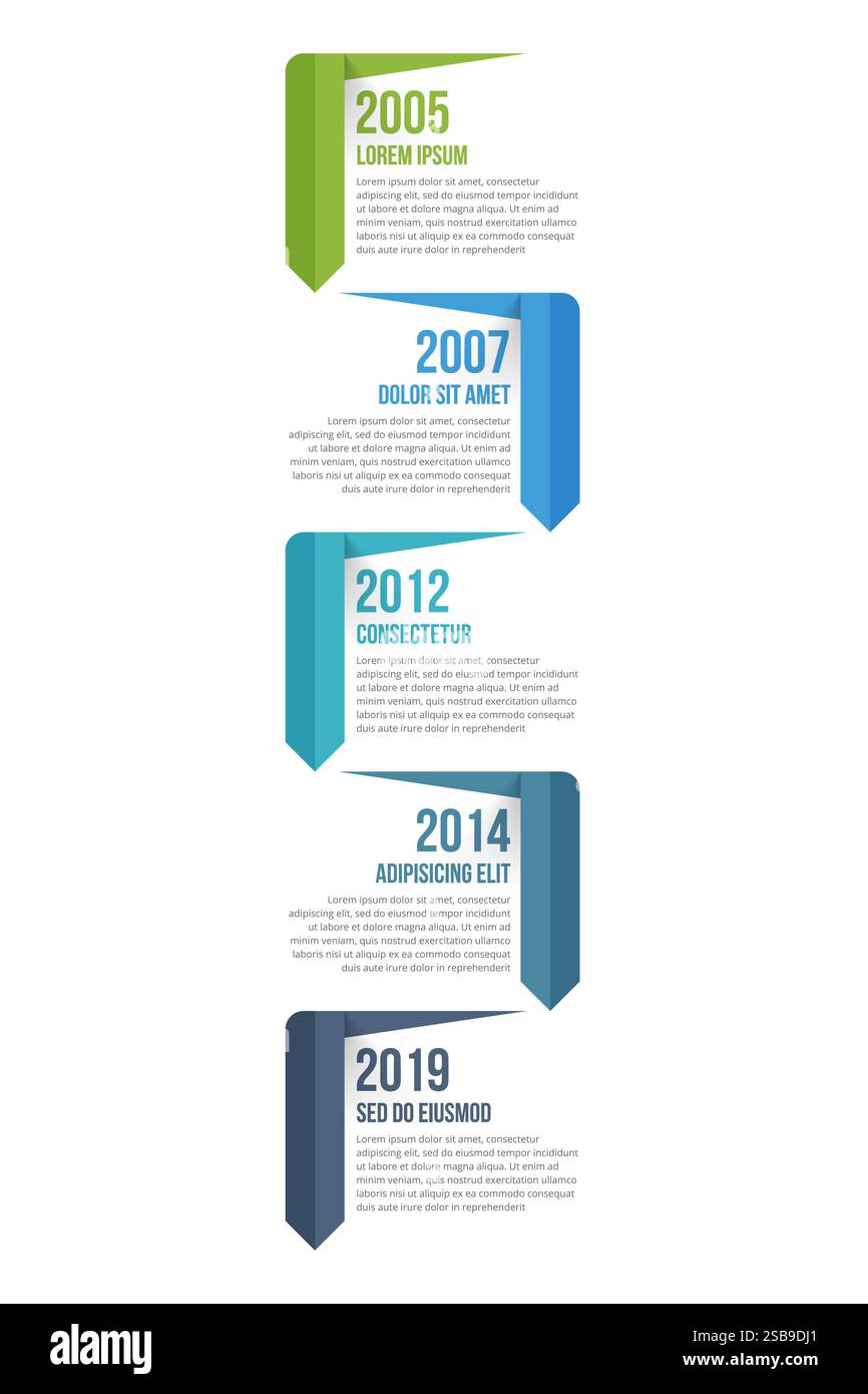 Vertical timeline template with five arrows, infographic template for ...