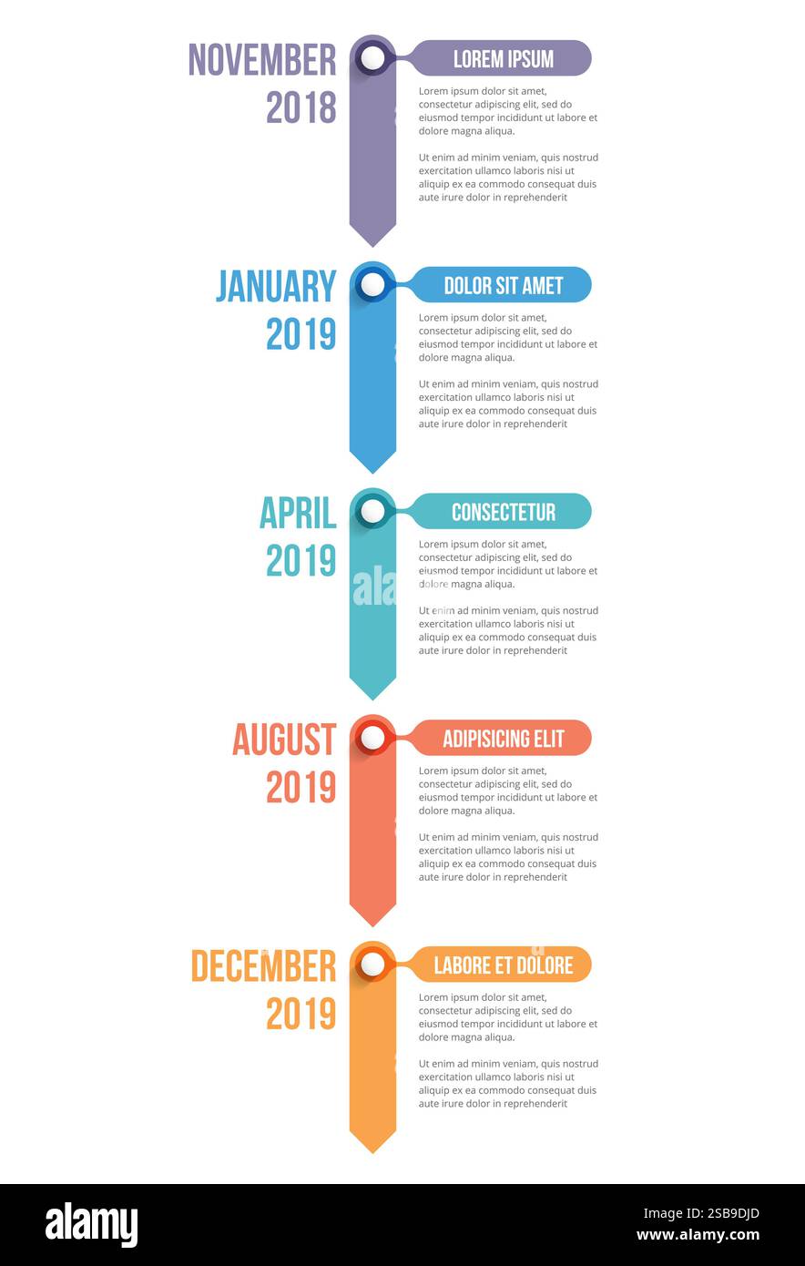 Vertical timeline template with five arrows, infographic template for ...