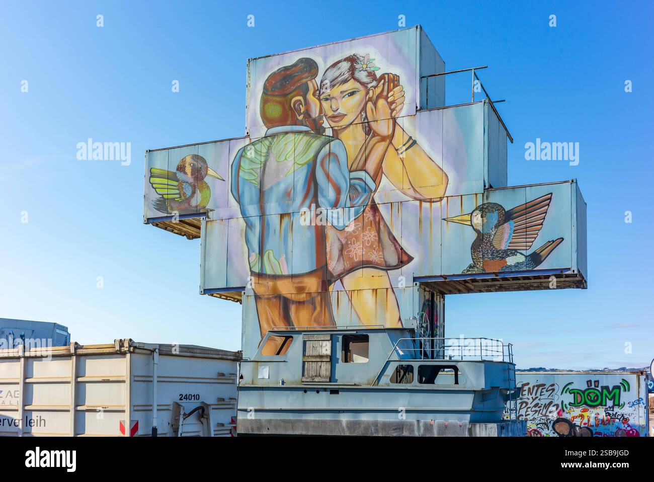 linz, austria, 01 feb 2025, container, construction with graffitis in ...