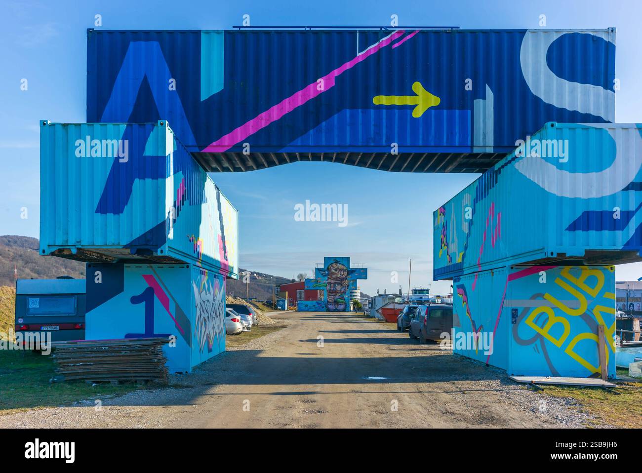 linz, austria, 01 feb 2025, container, construction with graffitis in ...