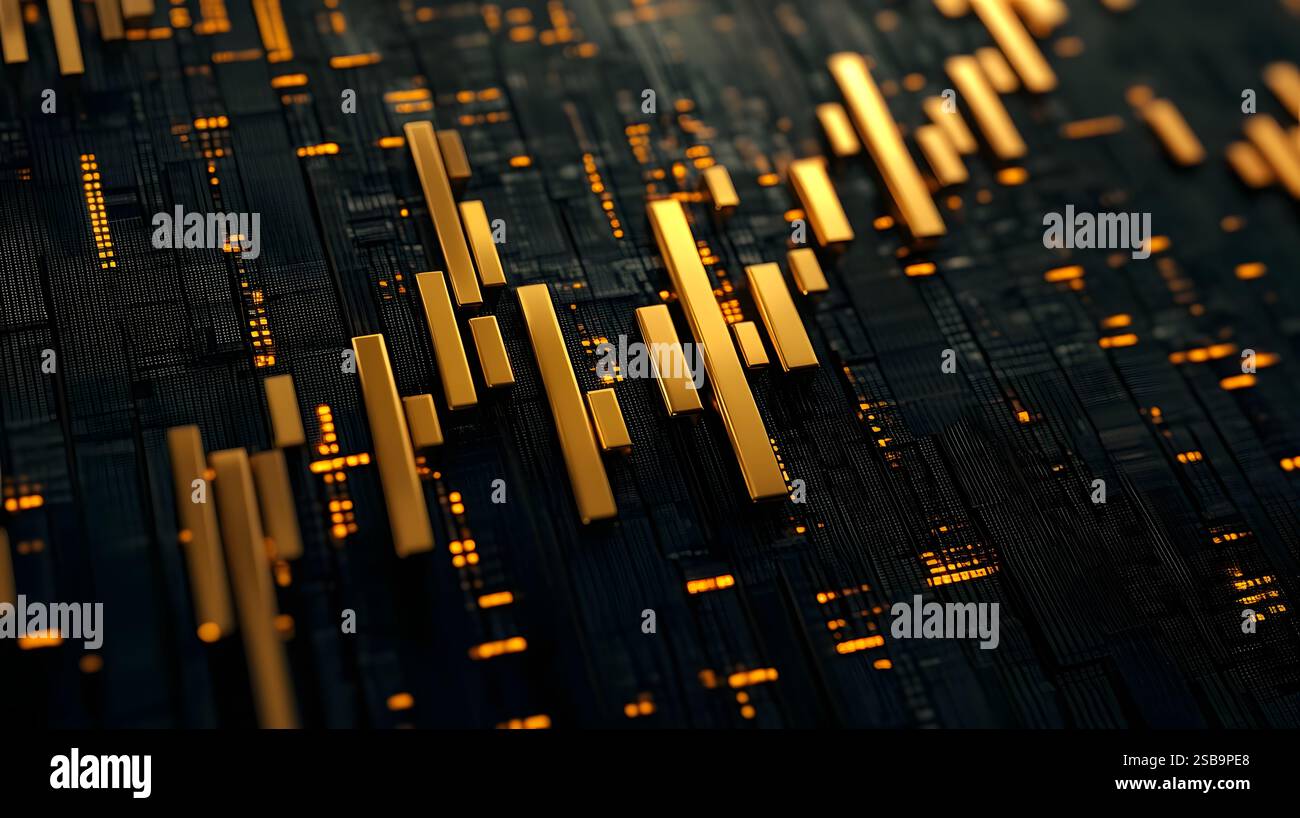 Glowing digital charts and graphs floating in a dark corporate ...