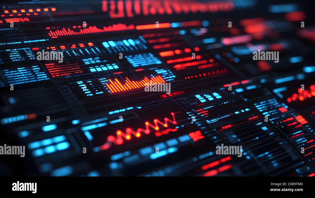 Futuristic 3D holographic interface with dynamic glowing digital ...