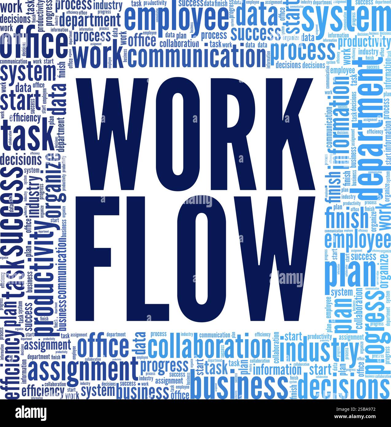 Workflow word cloud conceptual design isolated on white background. Stock Vector