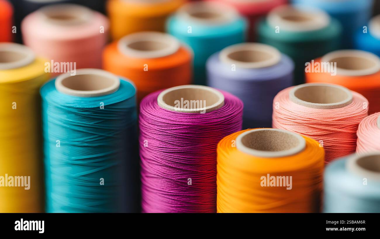 Thread Matter Visual Colorful spools of thread in a variety of vibrant hues,arranged for ...