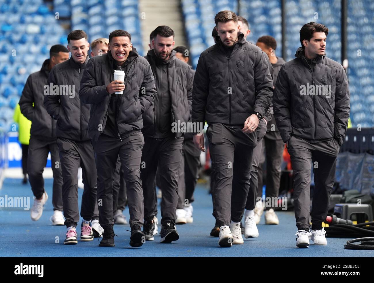 Rangers players arrive ahead of the William Hill Premiership match at ...