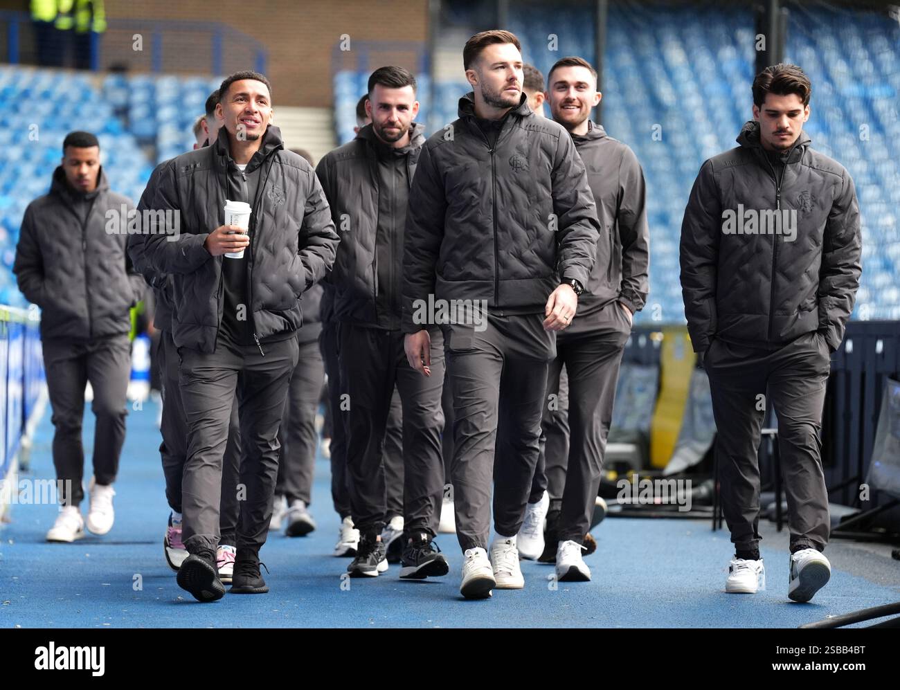 Rangers players arrive ahead of the William Hill Premiership match at ...