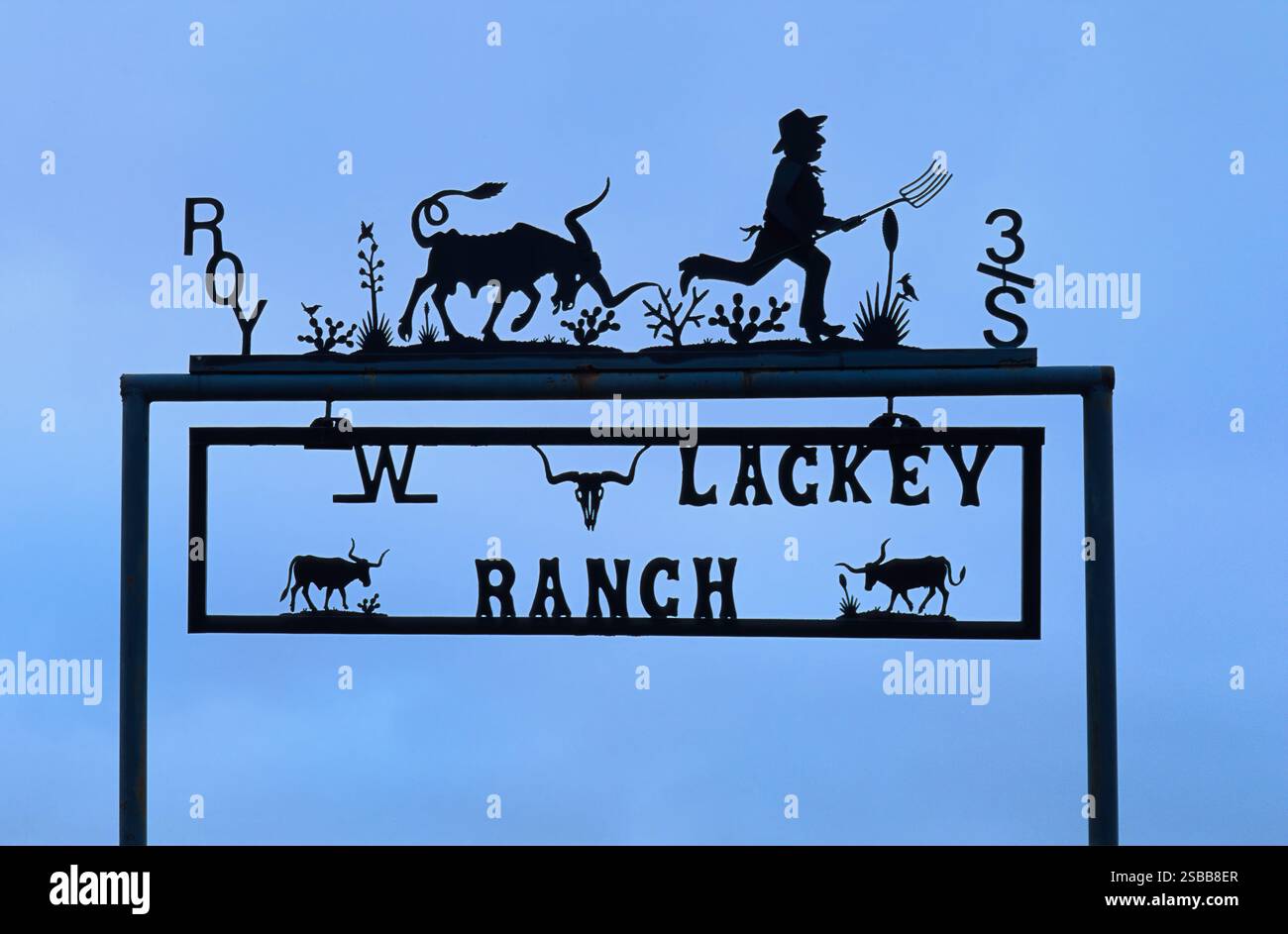 Wrought iron sign at ranch entrance on Skinner Road near Carlsbad, Eddy ...