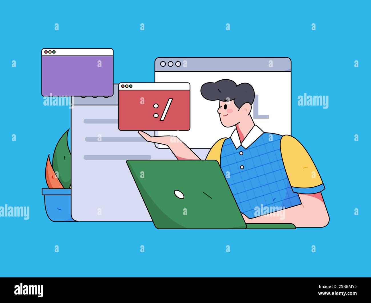 Programming teaching development flat character vector concept operation hand drawn illustration Stock Vector