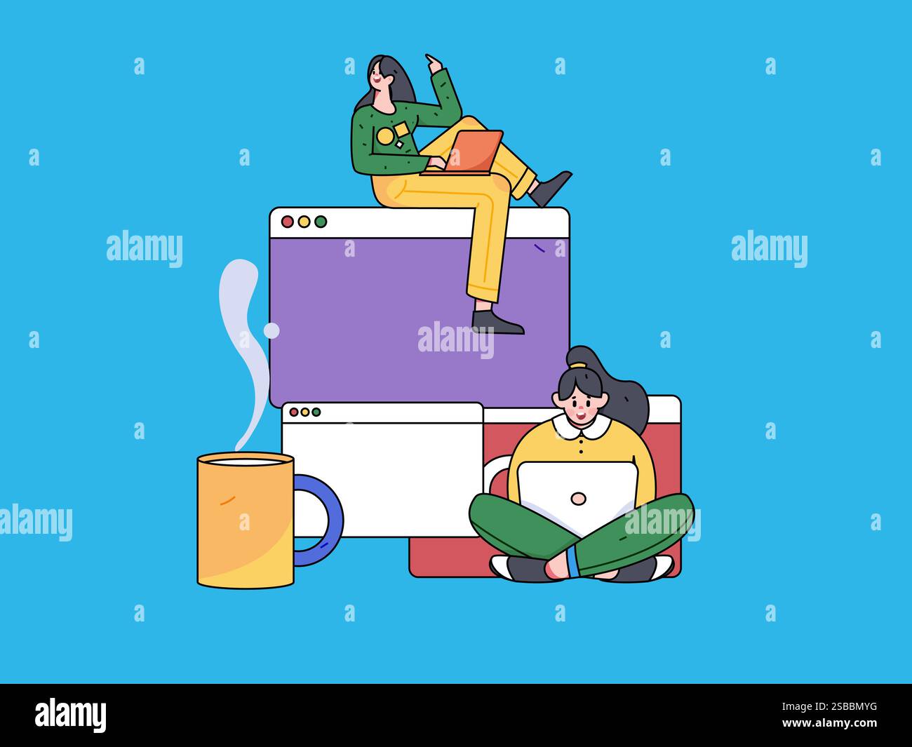 Programming teaching development flat character vector concept operation hand drawn illustration Stock Vector