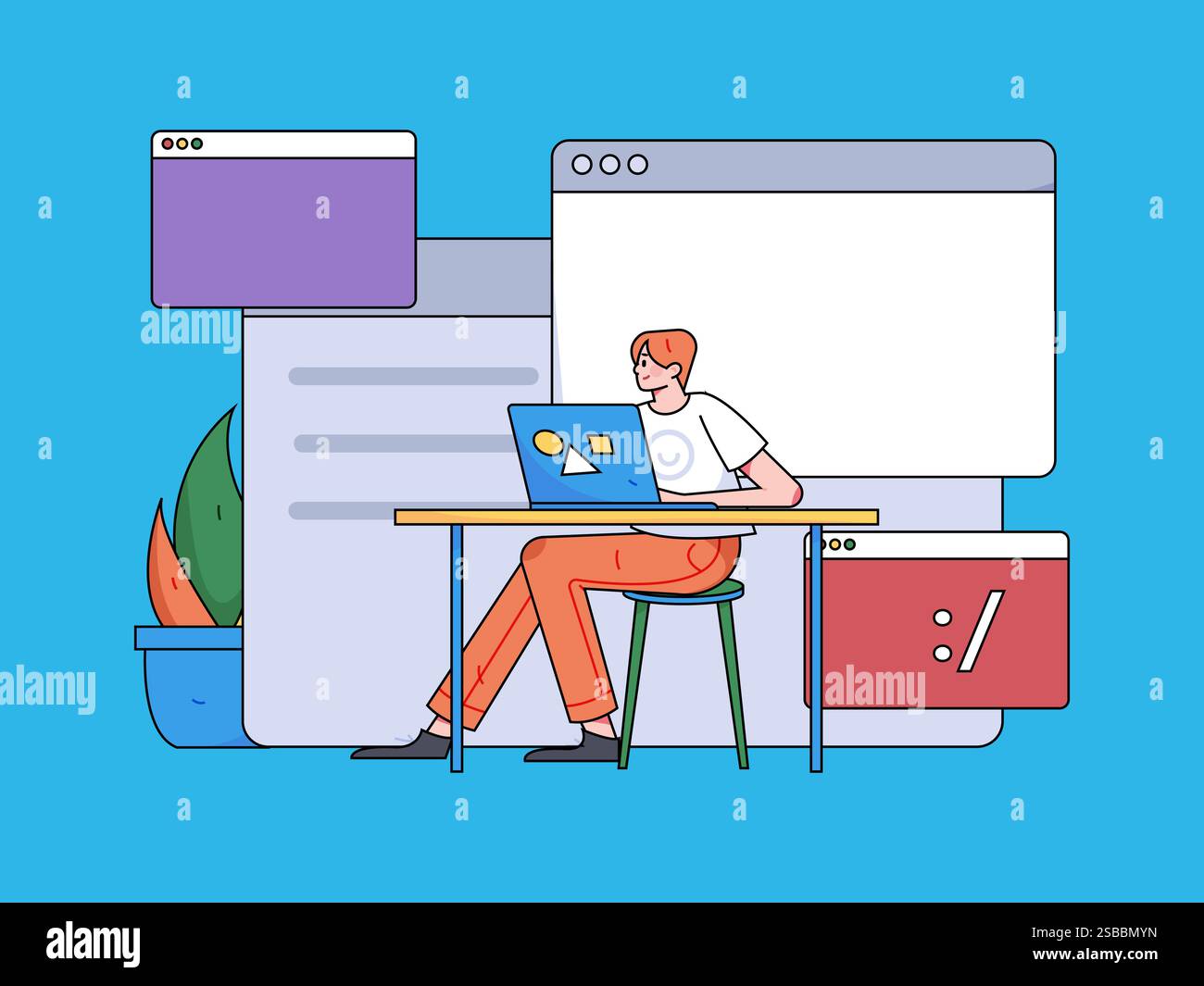Programming teaching development flat character vector concept operation hand drawn illustration Stock Vector