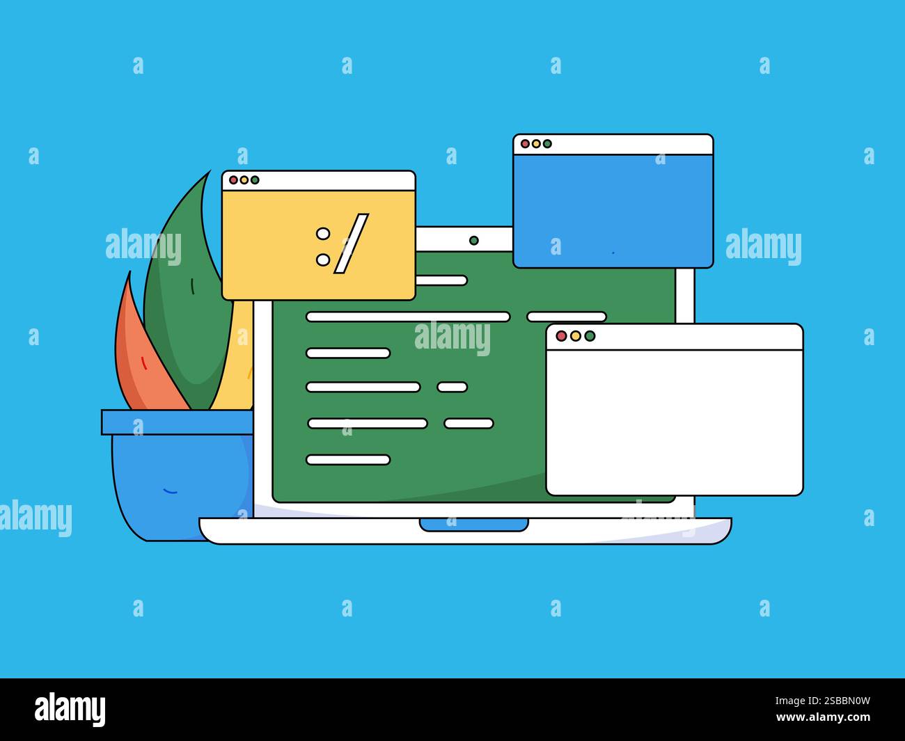 Programming teaching development flat character vector concept operation hand drawn illustration Stock Vector