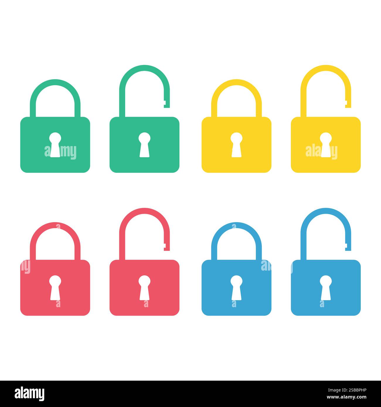 Set of Lock classic design icon, keyhole web button shape, secure vector illustration . Stock Vector