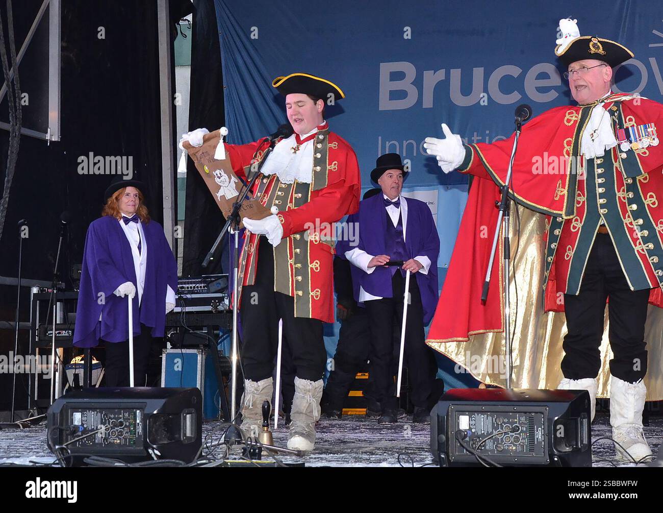 Town criers announce arrival of Wiarton Willie during a Groundhog Day