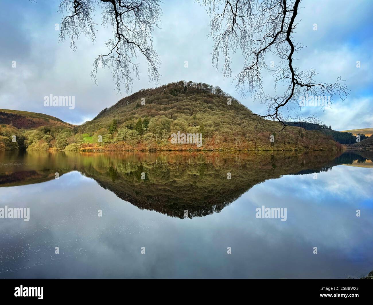 Garreg Ddu Reservoir reflections, Elan Valley, Rhyader, Mid Wales - Smartphone Captured Stock Image