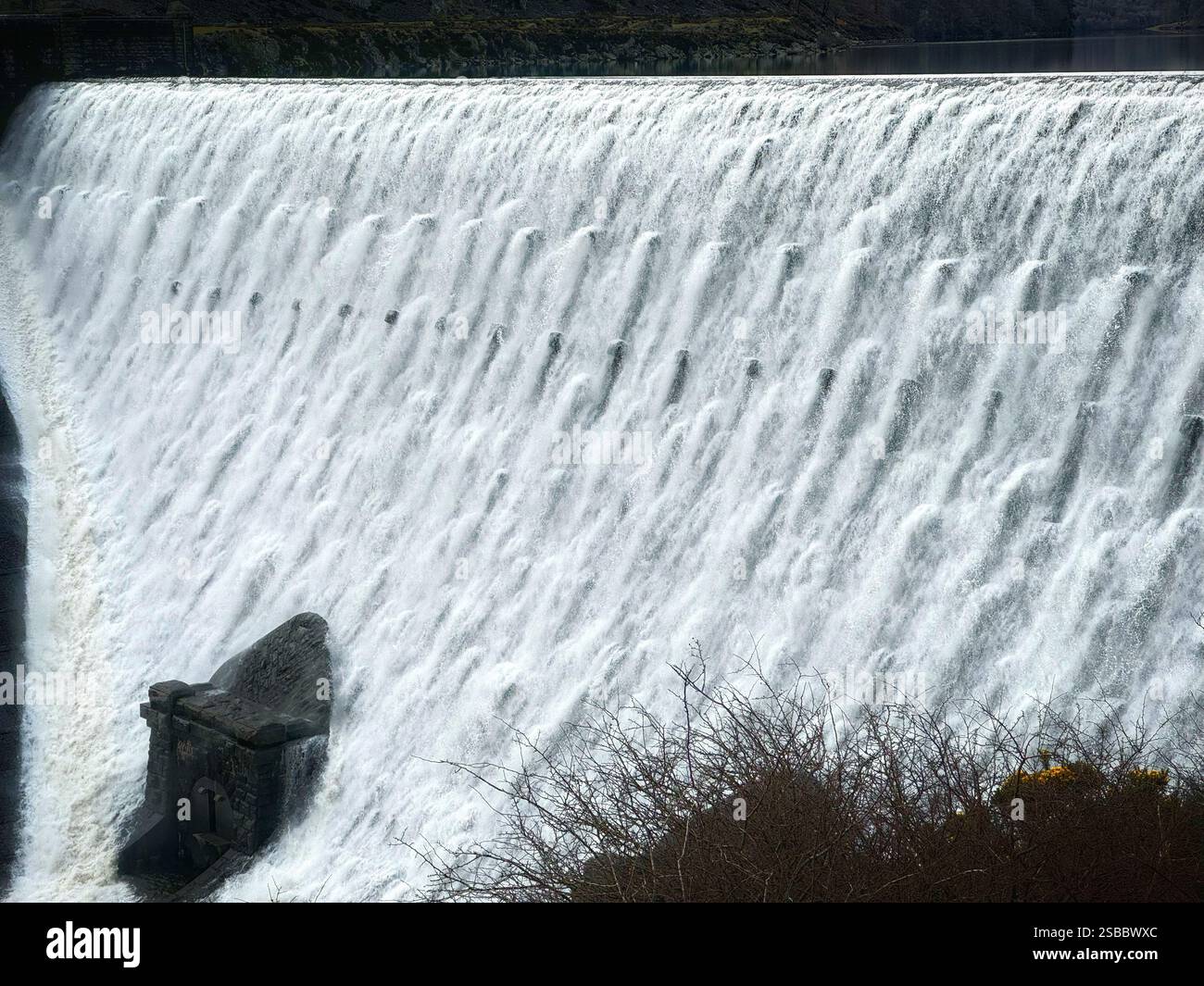 Caban Coch dam, Elan Valley, Rhyader, Mid Wales. - Smartphone Captured Stock Image