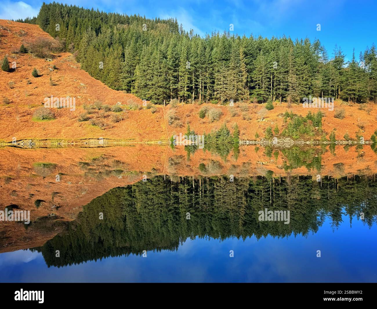 Garreg Ddu Reservoir reflections, Elan Valley, Rhyader, Mid Wales - Smartphone Captured Stock Image