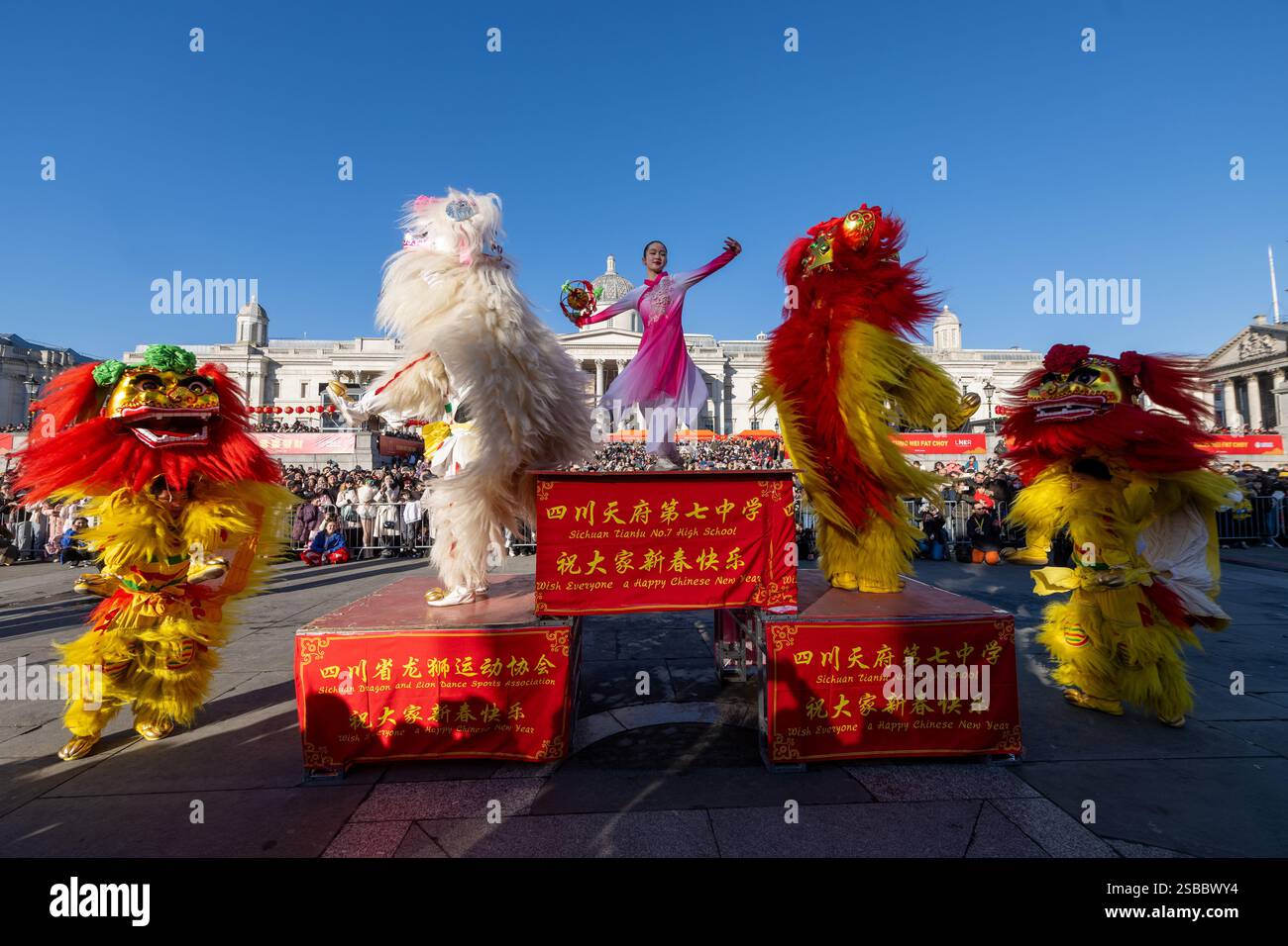 02 February 2025. London, UK.  Performers take part in the annual Chinese New Year Event in Trafalgar Square celebrating Year Of The Snake. Photo credit: Ray Tang Stock Photo