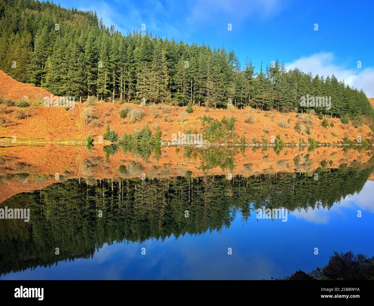 Garreg Ddu Reservoir reflections, Elan Valley, Rhyader, Mid Wales - Smartphone Captured Stock Image