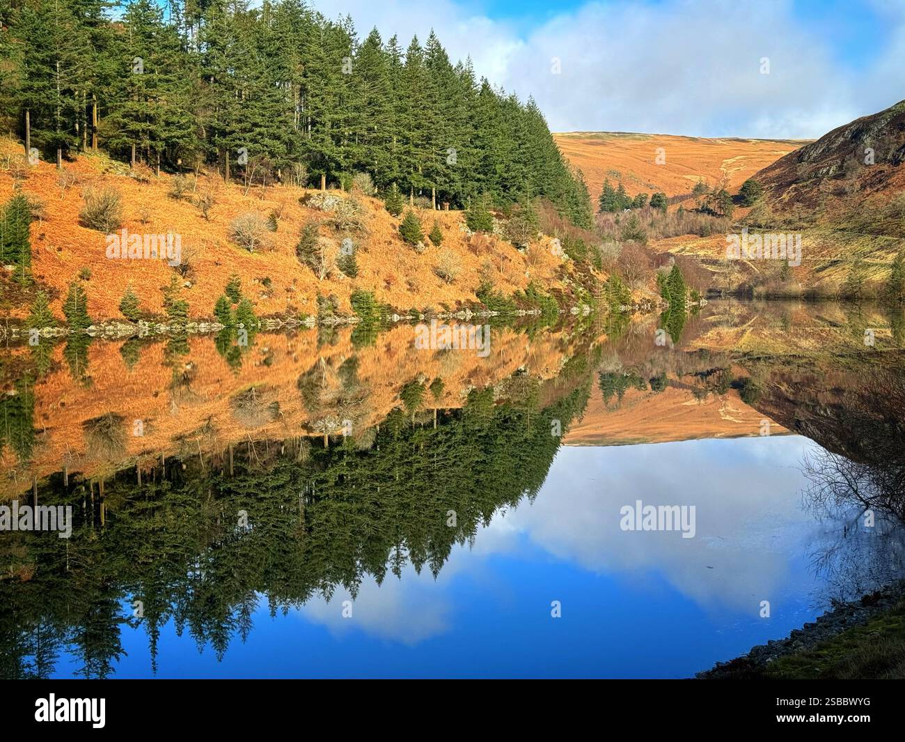 Garreg Ddu Reservoir reflections, Elan Valley, Rhyader, Mid Wales - Smartphone Captured Stock Image