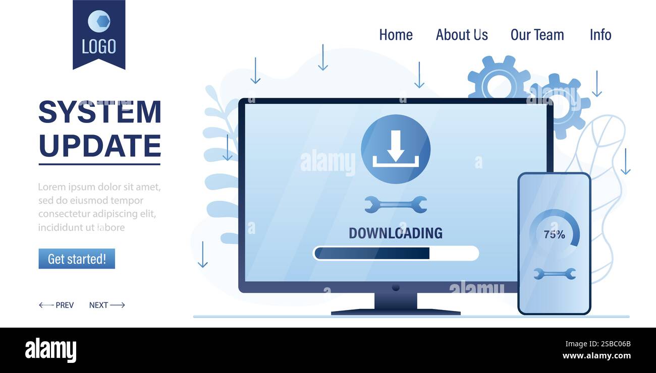 System update landing page template concept. Downloading files on ...